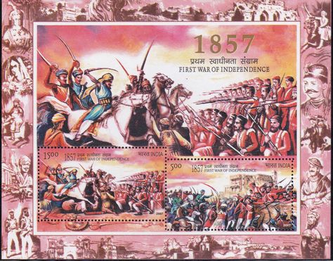 2282 First War of Independence 1857 [India Miniature Sheet 2007] Revolt Of 1857 Pictures, Revolt Of 1857 Project Cover Page, Revolt Of 1857 Project, Revolt Of 1857, Independence Images, Indian Kings, History Of Kashmir, Indian Books, Independence Day Photos