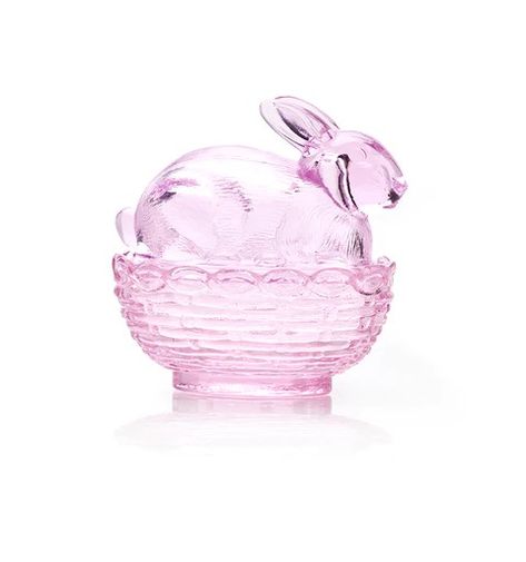 Easter Tidings - Hunt and Bloom American Kitsch, Newspaper Wrapping, Easter Craft Decorations, Easter Season, Pink Bunny, Glass Candy Dish, Glass Molds, Glass Candy, A Bunny