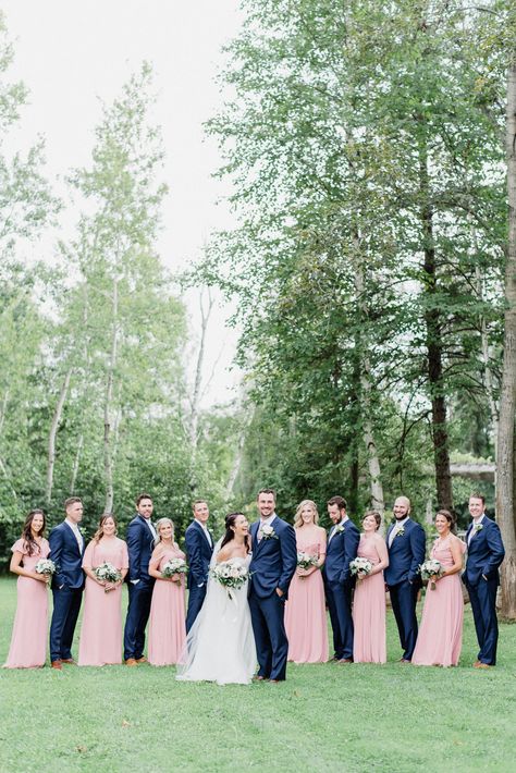 Pink and navy blue wedding colours | Holland Marsh Wineries wedding photos by Jenn Kavanagh Photography Navy Blue Pink And Green Wedding, Blush Pink And Navy Blue Wedding Groomsmen Suits, Navy And Blush Pink Wedding Decor, Navy And Pink Wedding Party, Navy Blue And Pale Pink Wedding, Navy Pink Wedding Theme, Navy Blue Light Pink Wedding, Navy Blue And Pink Bridesmaid Dresses, Navy Blue And Dusty Pink Wedding