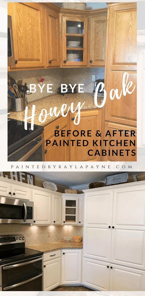 Lighter & Brighter Kitchen Cabinets - How to Update Your Kitchen Cabinets Kitchen Cabinets Before And After, Painted Kitchen Cabinets, House Renos, Honey Oak Cabinets, Painting Oak Cabinets, Oak Kitchen Cabinets, Kitchen Transformation, Painted Kitchen, Honey Oak