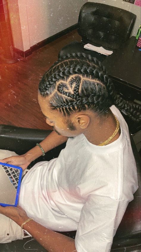 Smino Rapper Hairstyles, Heart Braids For Men, Men Two Braids, Heart Braids Men, Black Boy Hairstyles Braids, Black Boy Braids Hairstyles, Black Boy Braids, Braids For Men Black, Braided Hairstyles For Black Men