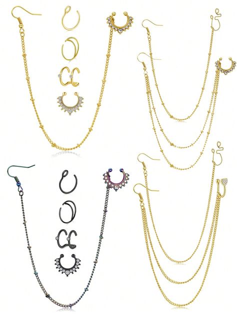 1pc Nose To Ear Chain Jewelry Ear To Nose Chain Jewelry  Nose Chain Jewelry Gold African  Septum To Ear Chain Non Piercing Septum Jewelry Clip On Fake Nose Septum Ring Fake Nose CuffI discovered amazing products on SHEIN.com, come check them out! Ear To Nose Chain, Nose To Ear Chain, Nose Septum Ring, Nose Chain, Nose Septum, Piercing Septum, Jewelry Ear, Ear Chain, Fake Nose