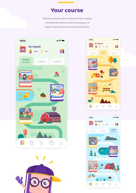 Lingood - Learning English App :: Behance Gamification App Design, Education App Ui Design, Learning App Ui Design, Kids App Design, English App, การออกแบบ Ui Ux, Creative App Design, Word App, Android App Design