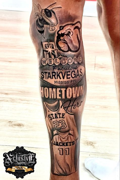 #mississippitattoo #tattoo #tattos #legsleeve #legsleevetattoo #msstate #bnginksociety #bngtattoo #bulldogtattoo #hometowntattoo Mississippi Tattoo For Men, Half Back Tattoo Men, Leg Sleeve Tattoo Men Full, Hometown Tattoo Ideas, Mississippi Tattoo, Leg Tats Men, Hometown Tattoo, Leg Tats, Black Men Tattoos