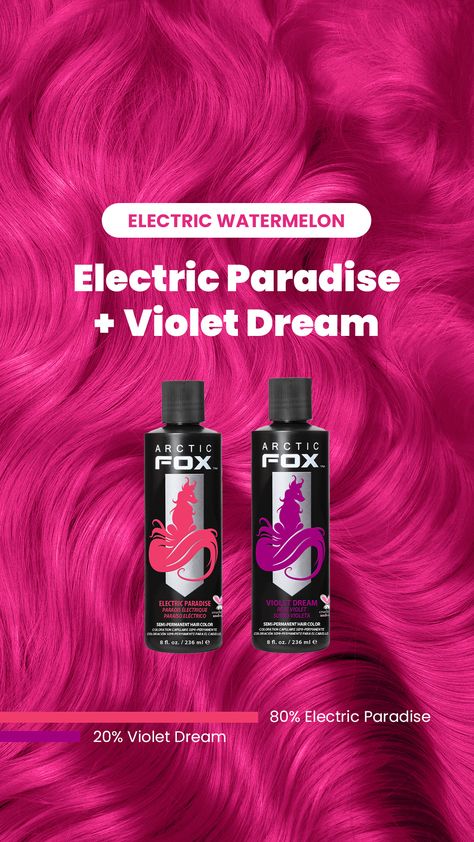 hair color, hair dye, pink hair, vivid color, bright color, bold hair, hair ideas, 2024 hair trends Electric Paradise Arctic Fox Hair, Arctic Fox Violet Dream, Arctic Fox Virgin Pink, Hairstylist Ideas, Arctic Fox Hair Dye, Fox Hair Color, Makeup Stylist, Hairdressing Training, Fox Hair