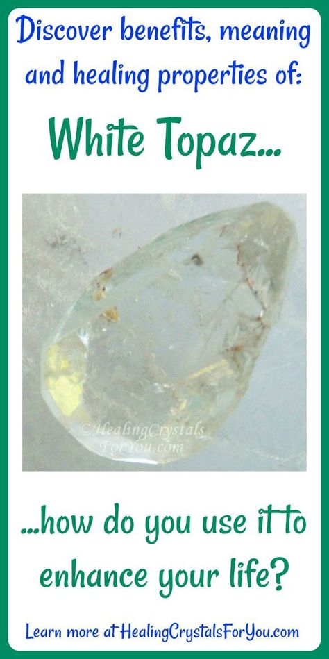 Crystal Properties and Meanings White Topaz #WhiteTopaz helps you #manifestintentions and desires #enhances #creativity #clairsentience and #clairvoyance also called #SilverTopaz or  #ClearTopaz White Topaz Crystal Meaning, White Topaz Meaning, Gen Stone, Crystal Knowledge, Topaz Meaning, White Gemstones, Crystal Healing Chart, Healing Crystals For You, Psychic Gifts