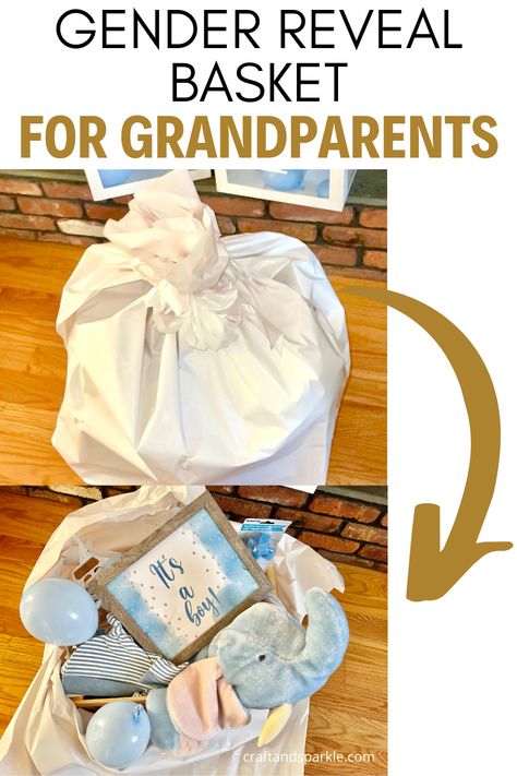 Instead of messy powder or confetti, this easy gender reveal idea puts everything in a crate like a gift. Try this for a socially distant gender reveal with your partner, grandparents, or friends! #genderreveal #boyorgirl Simple Gender Reveal For Grandparents, Grandparents Gender Reveal Ideas, Gender Reveal Gifts For Grandparents, Gender Reveal Ideas For Grandparents, Gender Reveal For Grandparents, Easy Gender Reveal Ideas, Gender Reveal Box, Simple Gender Reveal, Crate Crafts