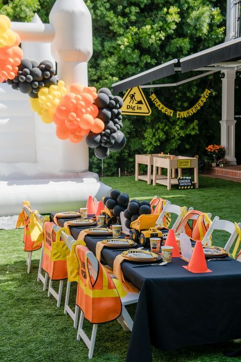 Construction Theme Birthday Decorations, Construction Birthday Party At Park, Rubble Themed Birthday Party, Construction Birthday Party Backyard, Construction Pool Party, Dump Everything Birthday, Sons 1st Birthday Ideas, Construction Two Year Old Birthday, Construction Birthday Balloons