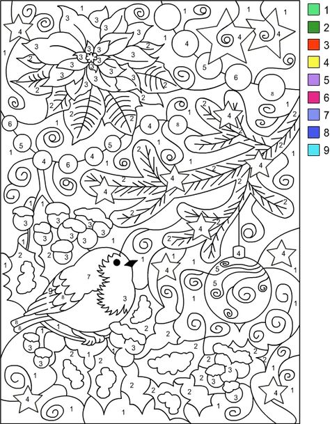 Nicole's Free Coloring Pages: COLOR BY NUMBER WINTER * Coloring page Christmas Color By Number, Adult Color By Number, Juleverksted For Barn, Color By Number Printable, Prințese Disney, Year 5, Christmas Color, Color By Numbers, Adult Colouring