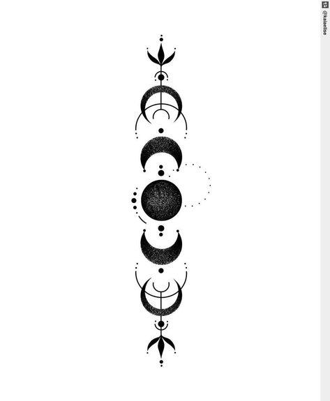 Phase Tattoo, Moon Phases Tattoo, Tato Jari, Witch Tattoo, Muster Tattoos, Moon Tattoo Designs, Spine Tattoo, Spine Tattoos, 문신 디자인