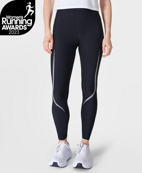 Our updated bum-sculpting run leggings, voted ‘Best Leggings’ by Women’s Running Awards. Ultra-lightweight Italian fabric is quick-drying for your sweatiest sprints. High-waisted design with an adjustable waist, a back zip pocket and two side slip pockets. Warp-knitted fabric offers compression technology, UV40+ protection and improved opacity. Reflective detailing mimics kinesiology tape for added support and compression. Inseam length: 27" / 68cm. Model wears size S and is 178cm/5'10" tall. St Winter Activewear, Nike Pro Leggings, Thermal Leggings, Cozy Coats, Gym Clothes Women, Leggings Outfit, Womens Running, Compression Fabric, Running Leggings