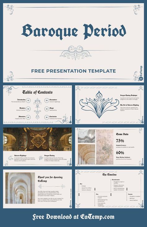 Baroque Period 13 Slide Themes, Baroque Period, Google Slides Theme, Baroque Design, Creative Poster, Ppt Presentation, Creative Poster Design, Powerpoint Slide, Google Slides Themes