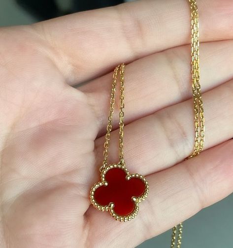 How to Spot a Fake Van Cleef & Arpels Alhambra Jewelry Fake Van Cleef Necklace, Can Cleef Necklace Stack, Van Cleef Arpels Necklace Layering, Vca Vintage Alhambra Necklace, Vca Necklace Layering, Van Cleef Alhambra Necklace Outfit, Red Van Cleef Necklace, Van Cleef Pendant, Vca Necklace Outfit