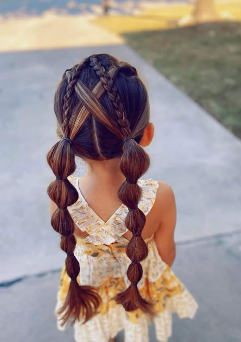 New Years Hairstyles For Kids, Christmas Program Hairstyles For Kids, Kids Fancy Hairstyles, Single Bubble Braid, Thanksgiving Hairstyles For Kids, Picture Day Hairstyle, Party Hairstyles For Long Hair, Hairstyle For Kids, Easy Party Hairstyles