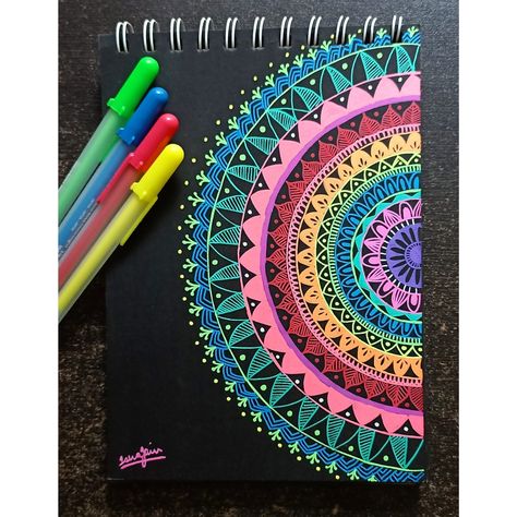 Drawing With Neon Pens, Neon Gel Pen Art, Gelly Roll Pens Art Doodles, Doodle Art On Black Paper, Pen Art Doodle, Neon Mandala, Gel Pen Drawings, Gelly Roll Pens, Line Art Projects