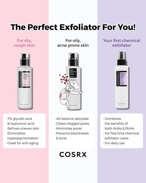 Best Exfoliate For Face, Good Exfoliator For Face, Best Exfoliator For Face, Exfoliate Face Products, Best Face Exfoliator, Cosrx Bha, Korean Skin Care Secrets, Skin Advice, Skin Care Routine Order