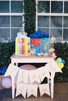 Gift Table from a Kids' Baking Championship Birthday Party on Kara's Party Ideas | KarasPartyIdeas.com (16) Birthday Gift Table, Kids Baking Championship, Kids Party Gift, Kids Baking, Events Place, Garden Cakes, Baking Party, Party Printables Free, Recipe Books