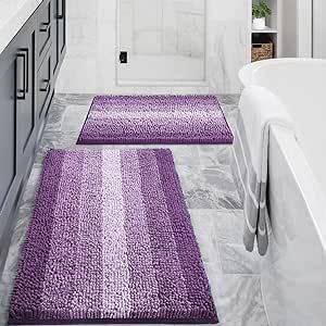 Gibelle Purple Bathroom Rug Set 2 Piece, Chenille Non Slip Bath Mat Set, Absorbent Shower Rug and Bath Room Floor Mats, Quick Dry Bathmat Bathroom Decor Accessories for Tub, 16" x 24", 20" x 32" Purple Bathroom Rug, Purple Bath Rugs, Pink Bathroom Rugs, Purple Bathroom Accessories, Purple Bathroom Decor, Purple Comforter, Purple Bathroom, Chenille Bath Mat, Bathroom Rug Set