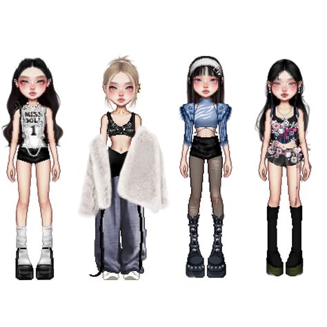 4 member gg, kpop, everskies outfits Dance Style Outfits, Korean Outfits Kpop, Bratz Inspired Outfits, Preformance Outfits, Concert Fashion, Model Looks, Cartoon Outfits, Jennie Lisa, Kpop Fashion Outfits