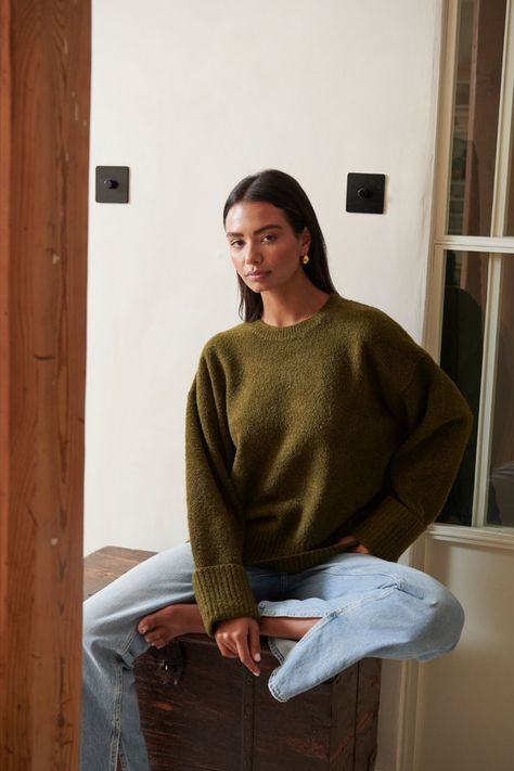 Our Camille Olive, green jumper outfit Green Jumper Outfit, Pretty Lavish, Green Jumper, Green Jumpers, Jumper Outfit, Olive Green, New Arrivals, Jumper, Green