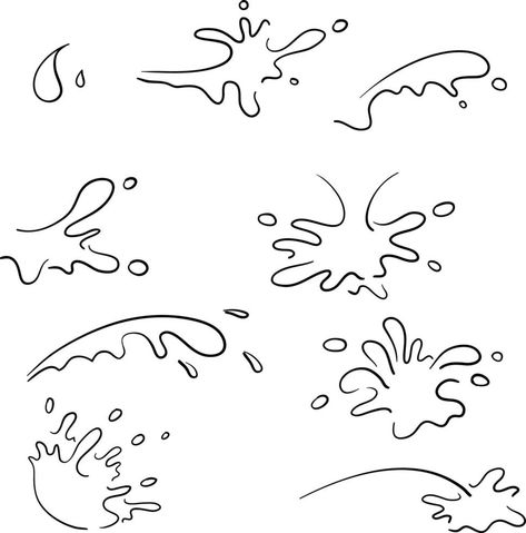 collection of splash water with drops, a splash of falling water hand drawn doodle cartoon style Splash Illustration Water, Water Doodle Art, Drip Effect Drawing, Water Splash Drawing, Water Doodles, Water Splash Illustration, Splash Drawing, Water Cartoon, Hop Tattoo