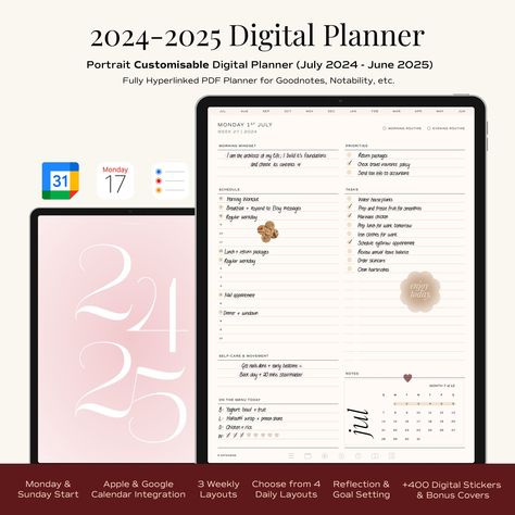 2024 - 2025 Digital Mid Year Life Planner - Dated GoodNotes/Notability Planner | Google/Apple Integration | Daily, Weekly & Monthly Planner freeprintablekidsplanner #collegeplanner #bestdigitalplannerforandroid📕 Beige Portrait, Planer 2024, Agenda Digital, Planer Cover, Notes Project, Notability Planner, Wellness Tracker, Daily Weekly Monthly Planner, Monthly Planner Template