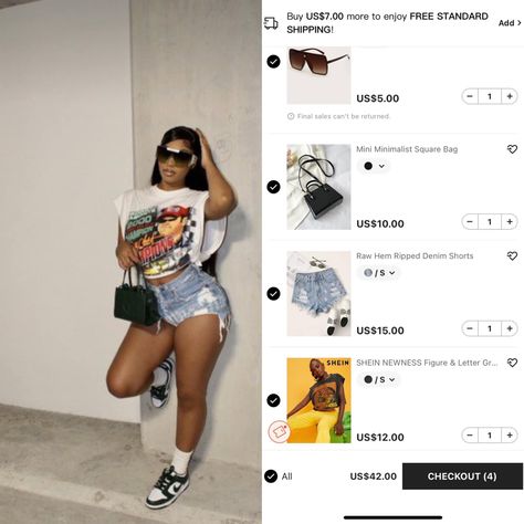 Cute Outfits Shein Summer, Shein Outfit Lookbook, Shein Dunk Outfits, Shein Lookbook Summer, Shein Outfits With Names, Summer Outfits Shein 2023, Shein Birthday Outfits Summer, Shein Outfit Layout, Shein Outfits Summer 2023 Baddie Shorts