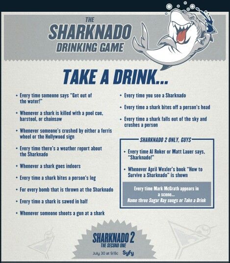 Sharknado 2 Sharknado Party, Movie Drinking Games, Drinking Game, Shark Party, Hollywood Sign, Shark Bites, Camping Games, Pool Cues, Shark Week