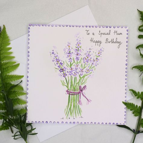 A beautiful hand-painted watercolour Lavender greetings card. A special and unique card, ideal for your Wife's, Mum's, Daughter's, Grandma's, Auntie's birthday, thinking of you, naming day, christening, anniversaries, weddings and more. Would be lovely to frame afterwards too as a special keepsake.  I can personalise the front of your greeting card with any message you would like - Happy birthday to a special Wife/ Mum/ Daughter /Auntie/ Grandma/ Nana, Thinking of you, Happy Anniversary, Wedding Happy Anniversary Wedding, Mum Daughter, Cellophane Wrap, Name Day, Cards For Friends, Unique Cards, Anniversary Wedding, Greetings Card, Happy Anniversary