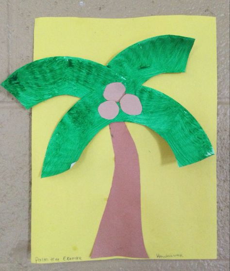 Supplies needed: -Dark Brown paper -Light brown -Glue -Yellow paper -Paper plates -Green paint & paint brushes Prep: 1) Cut out palm tree trunk using dark brown paper 2) Cut out light brown circles for coconuts (3 per kid) 2) Cut the edges off of paper plates (4 per kid) Steps: 1) kids paint the pre cut paper plate edges (just a few dots of green paint needed) 2) kids will glue their painted palm tree leaves, coconuts and trunk onto a yellow piece of paper Paper Plate Palm Tree Craft, Palm Tree Paper Craft, Onam Activities For Kids, Palm Tree Crafts For Kids, Palm Tree Trunk, Palm Tree Crafts, Preschool Activities Printable, Palm Tree Art, Palm Tree Leaves