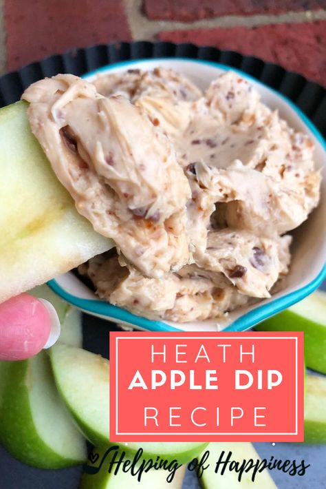 I am such a sucker for Heath bars. I love the toffee bits mixed into my ice cream, crunched up on candy apples, but especially mixed into this apple dip. We make this dip with Reeses sometimes too- but the way the caramel from the Heath dissolves in the cream cheese, makes this pretty phenomenal. Heath Apple Dip, Heath Bar Apple Dip, Apple Dip Recipe, Super Bowl Snacks, Heath Bar, Heath Bars, Sweet Dips, Apple Dip, Apples And Cheese