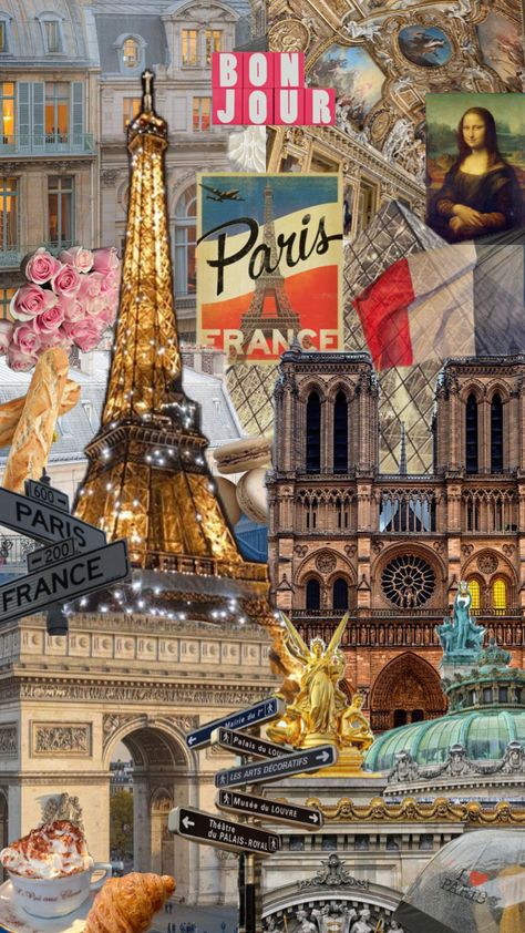 Paris France Wallpaper, France Wallpaper, France Aesthetic, Travel Collage, City Sketch, Collage Art Projects, Paris Aesthetic, I Love Paris, Pretty Wallpaper Iphone