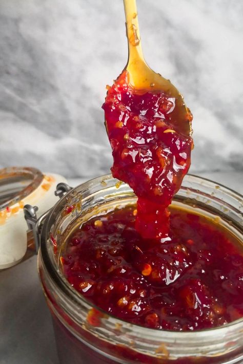 Easy Sweet Chilli Jam Recipe (30 Minutes) - Dished by Kate Chilli Jam Recipe, Chilli Chutney Recipes, Easy Chilli, Chilli Jam, Sweet Chilli Sauce, Jam And Jelly, Jam Recipe, Recipe 30, Sweet Chilli