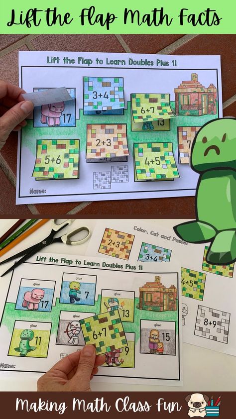 Doubles Math Craft, Fun Math Worksheets 2nd Grade, Minecraft Worksheets, Minecraft Education, Math Craftivity, Subtraction Within 20, Love Minecraft, Minecraft School, Doubles Facts