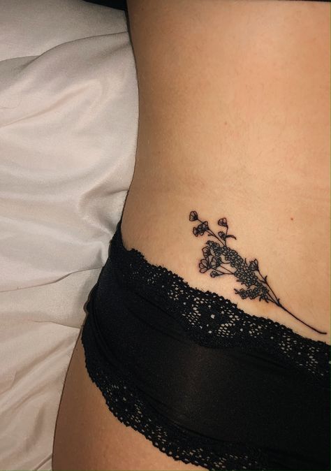 Lower Waist Tattoos For Women, Small Lower Stomach Tattoos For Women, Lavender Hip Tattoo, Waist Flower Tattoo, Lower Stomach Tattoos Small, Lower Waist Tattoo, Tattoo On Waist, Lower Stomach Tattoos For Women, Waist Tattoo