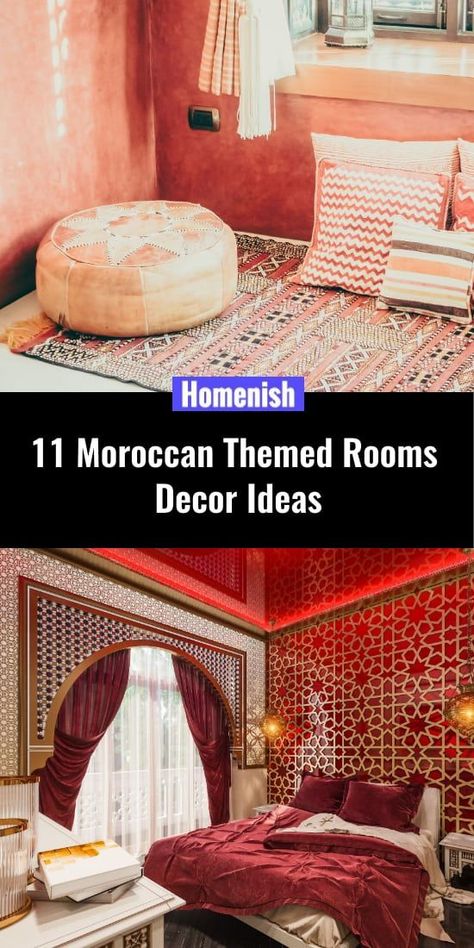 A Moroccan style interior design boasts elegance, luxury, and drama all in one. This Middle Eastern home decorating style enjoys a blend of rich, bright colors with dynamic contrasts and traditional patterns. Turkish Room Design, Morroco Bedroom Ideas, Middle Eastern Home Design, Turkish Decor Bedroom, Middle Eastern Kitchen Design, Indian Inspired Bedroom Bohemian Style, Moraccon Theme Bedroom, Moraccon Theme Decor, Middle Eastern Bathroom