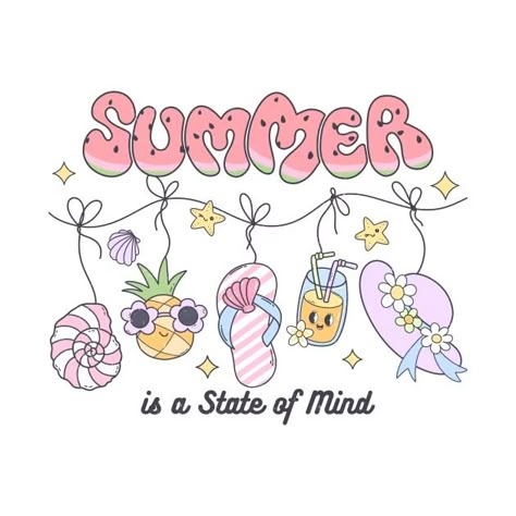 SUMMER IS STATE OF MIND - Summer Vibes - T-Shirt | TeePublic Tropical Elements, Preppy Stickers, Summer Sublimation, Png Shirt, Illustration Art Design, Food Stickers, Summer Projects, Summer Design, Cartoon Clip Art