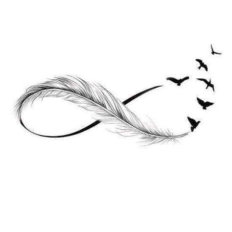 Shared Tattoos, Infinity Feather Tattoo, Infinity Feather, Feather Tattoo Ideas, Feathers Tattoo, Infinity Tattoo With Feather, Sl Logo, Infinity Symbol Tattoo, Infinity Tattoo Designs