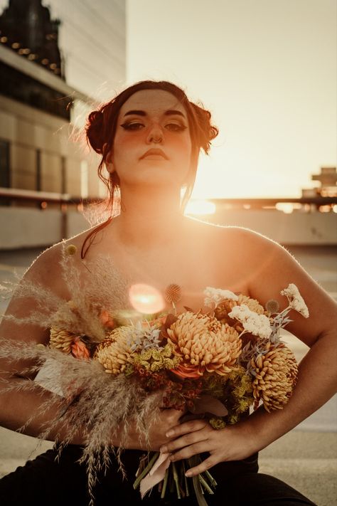 Boho Flower Top photoshoot with space buns and sunset vibes Unique Flower Photoshoot, Boho Floral Photoshoot, Fall Flower Top Photoshoot, Boho Flower Photoshoot, Flowers Top Photoshoot, Flower Photoshoot Outside, Floral Top Photoshoot, Flower Bra Photoshoot, Boho Portrait Photography