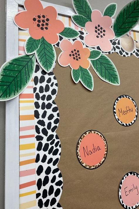 Bulletin Board Border Decoration Ideas, Behavior Management Bulletin Board, Bulletin Board Ideas Borders, Layer Bulletin Board Border, Classroom Themes Safari, Boho Safari Classroom Theme, Modern Jungle Theme Classroom, Classroom Safari Theme, Layering Bulletin Board Borders