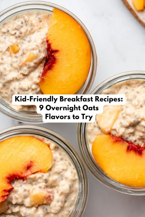 That is where the beauty of overnight oats comes into play. These quick and easy breakfasts are not only ready and waiting for you in the fridge, but they are extremely customizable so you can find flavors each of your kids (and yourself) will love. Overnight Oats Kids Will Eat, Easy Breakfast Ideas For Kids Quick, Kid Friendly Overnight Oats, Overnight Oats Toddler, Overnight Oats For Toddlers, Toddler Overnight Oats, Kids Overnight Oats, Healthy Kid Breakfast, Easy Healthy Breakfast For Kids