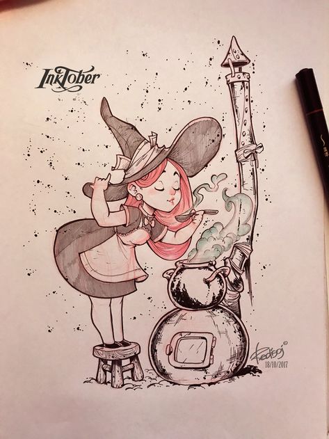 ArtStation - InkTober 2017 day 18, Sergey Klyuchnikov Witch Drawing, Inktober 2016, Halloween Drawings, Arte Inspo, Arte Sketchbook, Witch Art, Art Pop, 31 Days, A Witch