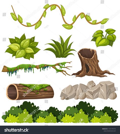 Forest Elements Illustration, Forest Flowers Drawing, Jungle Illustration Background, Playhouse Cafe, Jungle Book Cake, Forest Icon, Kawaii Forest, Bush Drawing, Easter Drawing