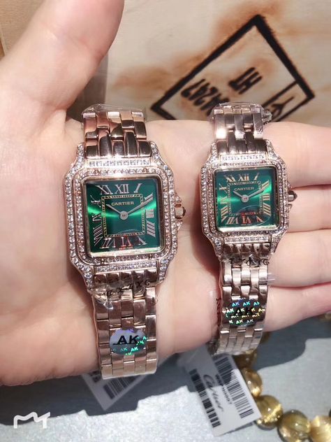 Cartier Green Watch, Cartier Watch Black Women, Green Face Watch, Luxury Purchases, Cartier Watches Women, Jewelery Organizer, Pure Gold Jewellery, Classy Watch, Edgy Jewelry