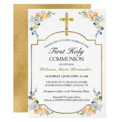 Elegant Gold Cross Floral First Holy Communion Invitation Holy Communion Invitation Cards, Catholic Communion, Confirmation Invitations, Holy Communion Invitations, First Communion Invitations, Communion Cakes, Communion Invitations, Carton Invitation, First Holy Communion