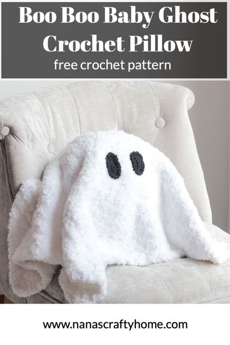 Boo-Boo the Baby Crochet Ghost Pattern is a free c2c corner to corner crochet pattern by Nana's Crafty Home! This fun and easy crochet pattern works up quickly making this snuggly ghost the perfect addition to your home! Ghost Crochet Pillow, Ghost Pillow Crochet, Ghost Crochet Blanket, Ghost Pillow Crochet Pattern, Crochet Ghost Blanket, Crochet Ghost Pillow Pattern Free, Ghost Pillow Pattern, Crochet Ghost Pillow, Crochet Ghost Pattern Free