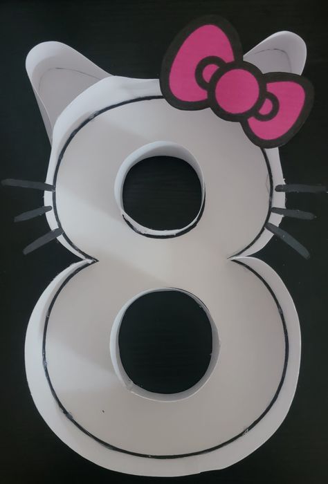 Hello kitty marquee cardboard number candy tray DIY hand made. Hello Kitty Diy Decorations, Diy Hello Kitty, Candy Tray, Birthday Morning Surprise, Birthday Morning, 8 Birthday, Hello Kitty Birthday Party, Diy Pinata, Grad Party Decorations