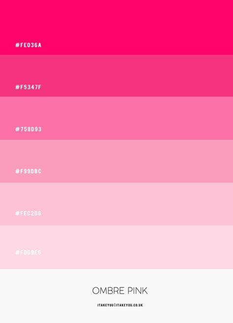 Gradient Pink Color Palette, Pink Palette Code, Ombre Shades Color Schemes, Google Calendar Hex Codes Pink, Pink Hex Color Palette, Pink Colours Shades, Shades Of Pink Hex Codes, Pink Shade Color Palette, Canva Pink Color Palette