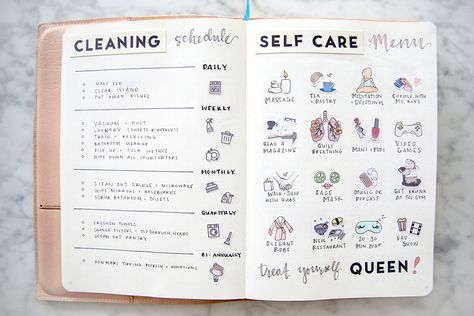 Cleaning Schedule & Self Care Routine Ideas: BUJO Spread Layout | ETSY Spring Bullet Journal Ideas & Accessories | Miss Louie Bujo Cleaning, Spring Bujo, Spring Bullet Journal, Chore Tracker, How To Bullet Journal, April Bullet Journal, Bujo Spreads, Routine Ideas, Bullet Journal Ideas