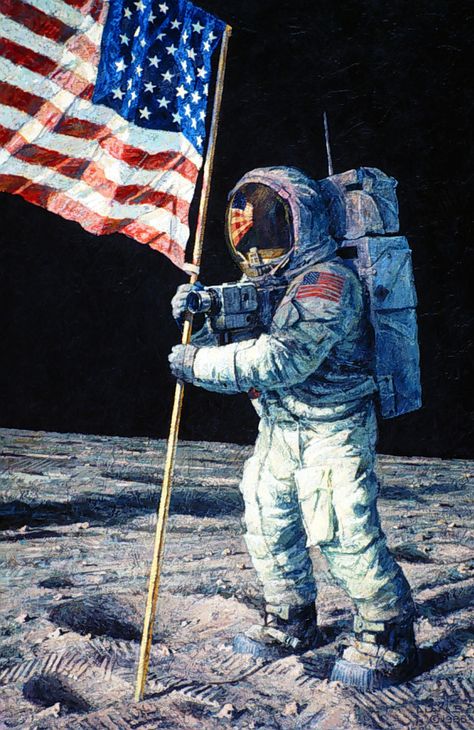 Apollo 11 astronaut Neil Armstrong on the Moon, July 20, 1969. Painted by Apollo 12 moonwalker Alan Bean in 1985. Johnnie Walker Red Label, Apollo Spacecraft, Apollo 16, Apollo Space Program, Apollo 13, Apollo Missions, Neil Armstrong, Moon Painting, Apollo 11